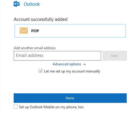 microsoft outlook account setup complete