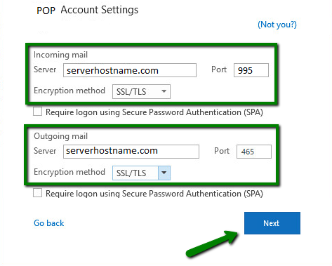 microsoft outlook server settings